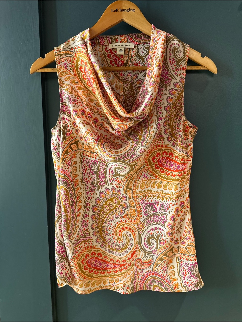 Banana Republic Sleeveless Paisley Cowl Neck Top Pink & Orange Size XS